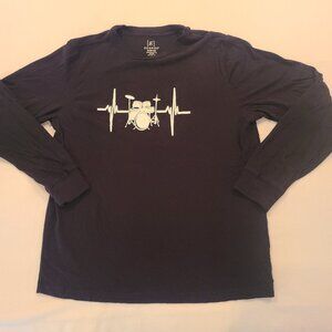 Drums Heartbeat Black/White Long Sleeve T-shirt Men's Size Medium